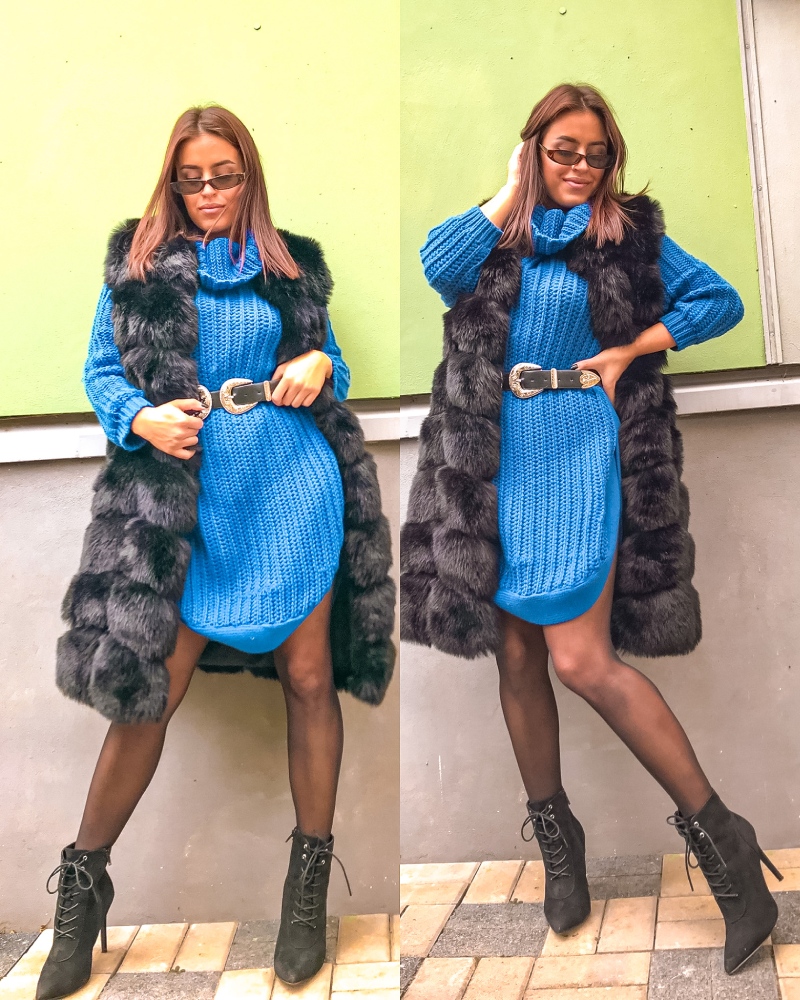black faux fur vest